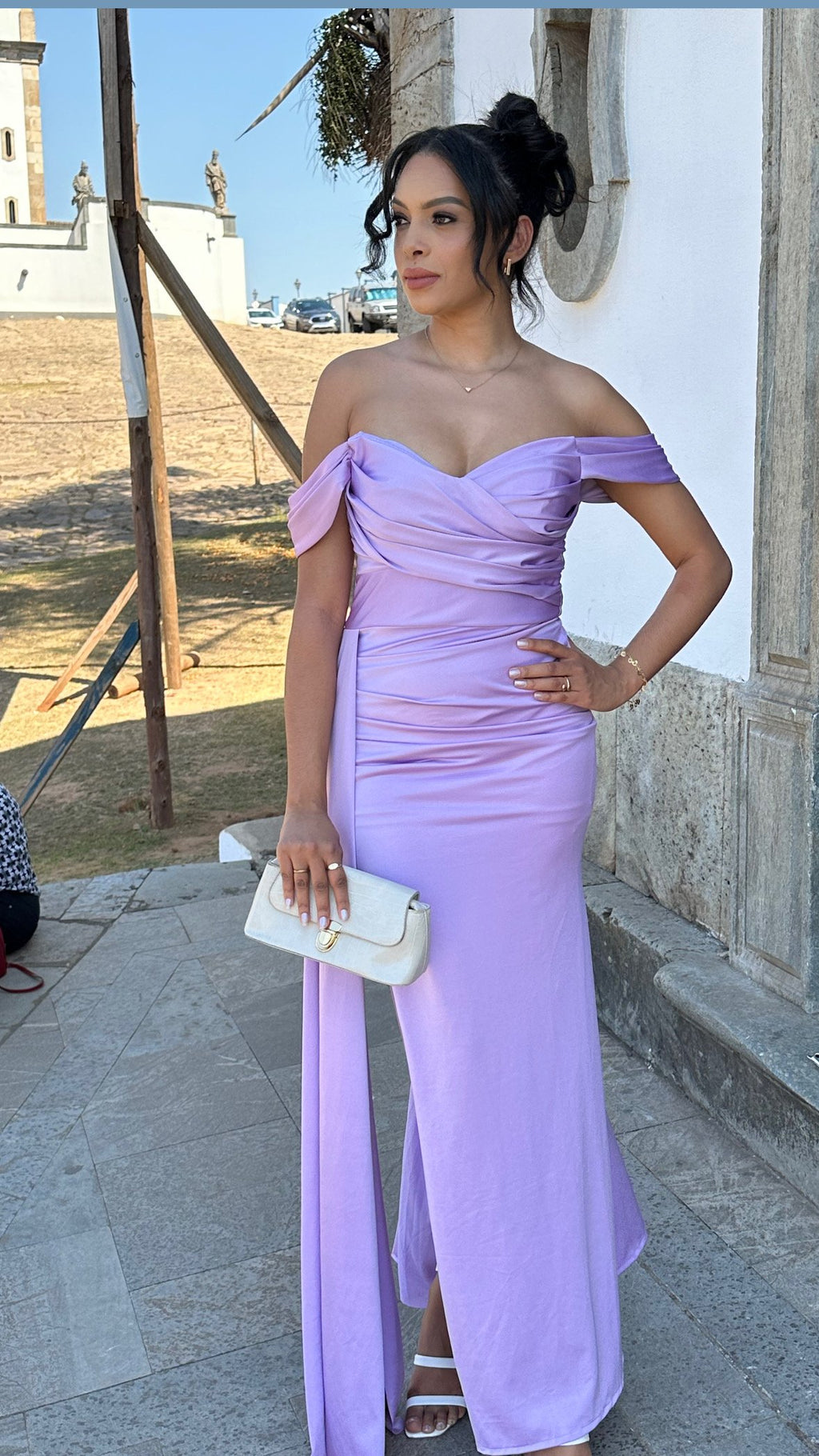 Vestido Longo lilás lavanda Prada Acetinado Ombro a Ombro LIVIA