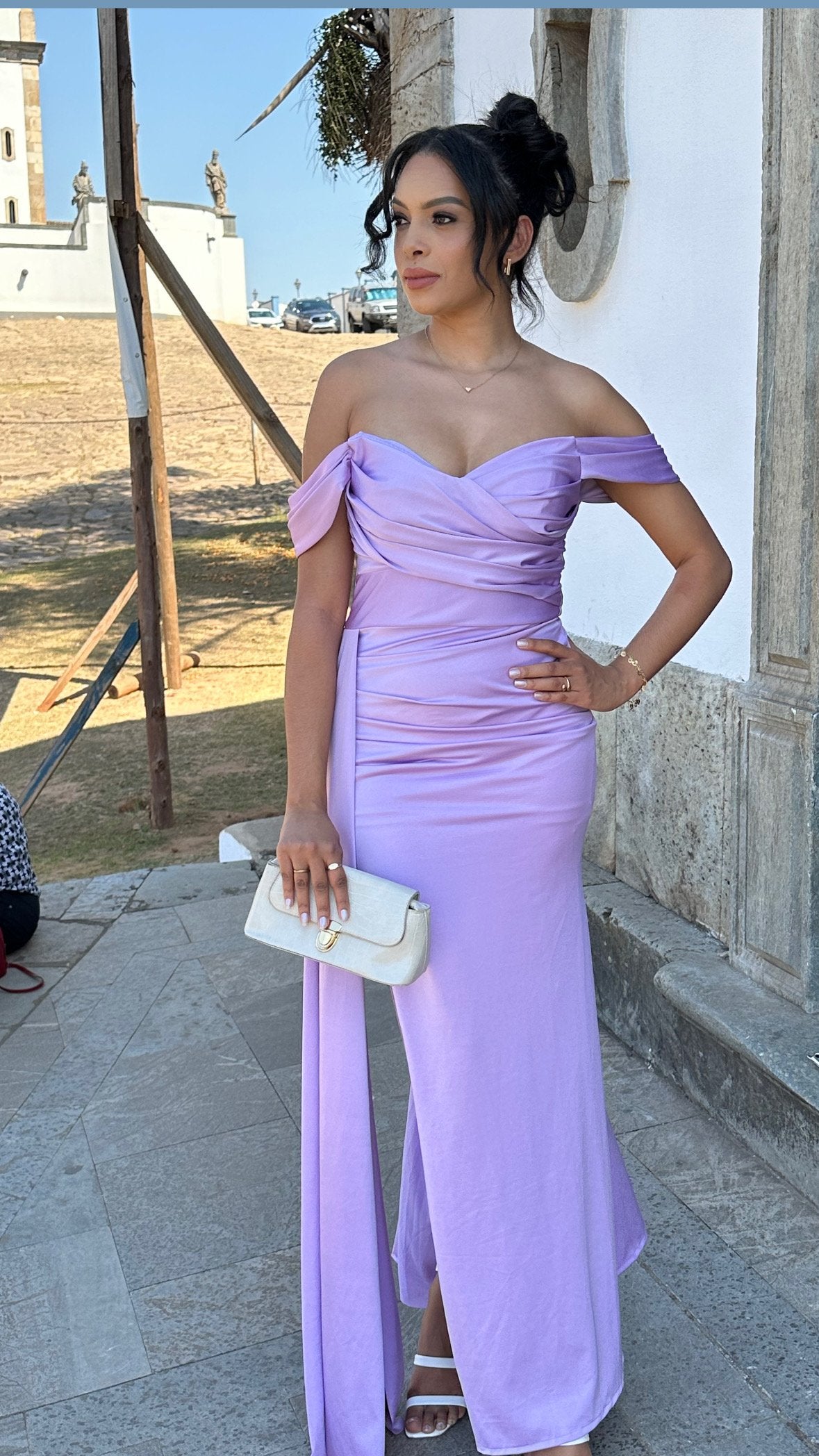 Vestido Longo lilás lavanda Prada Acetinado Ombro a Ombro LIVIA