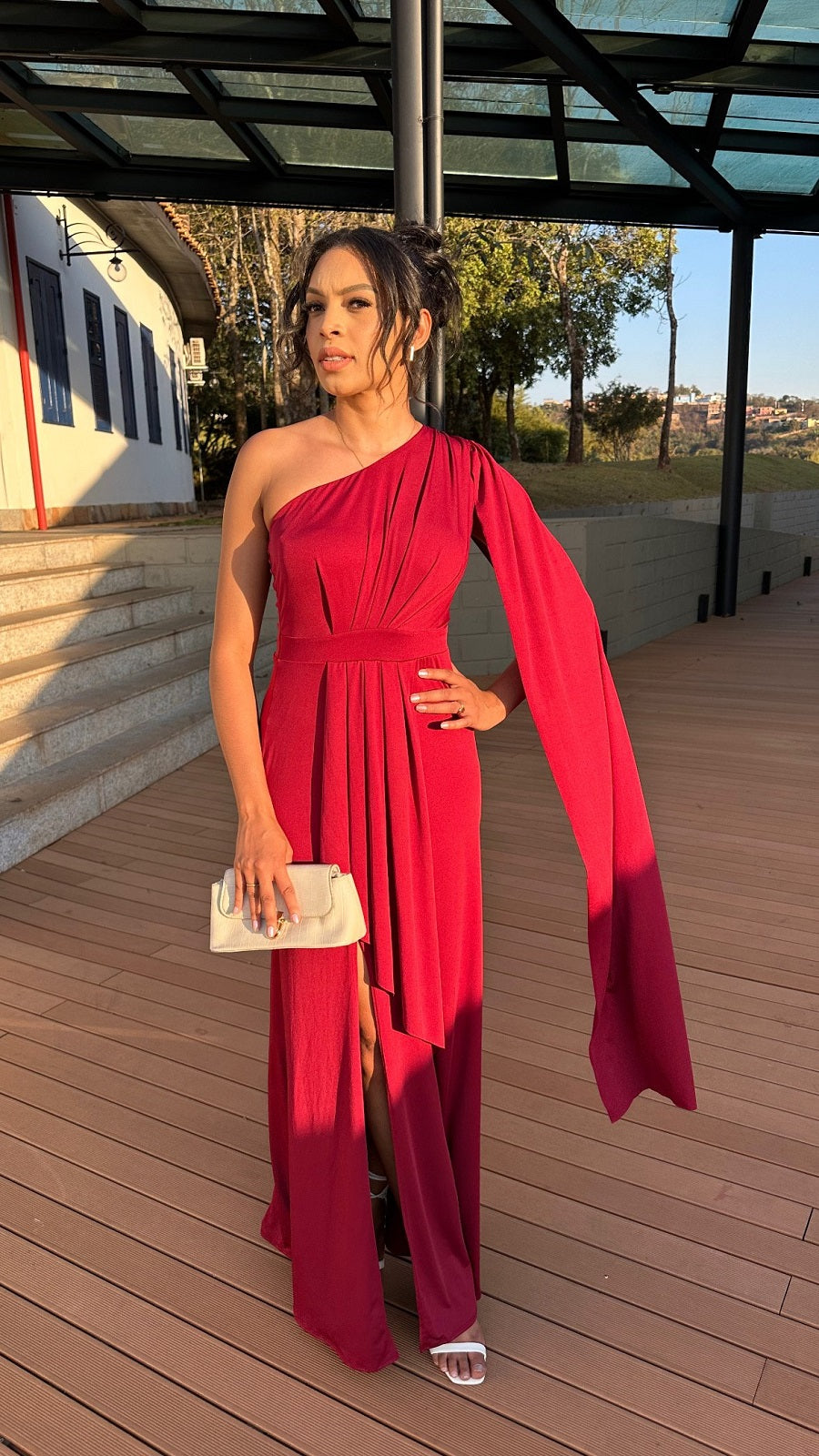 Vestido longo madrinha de casamento Marsala vinho Antonella