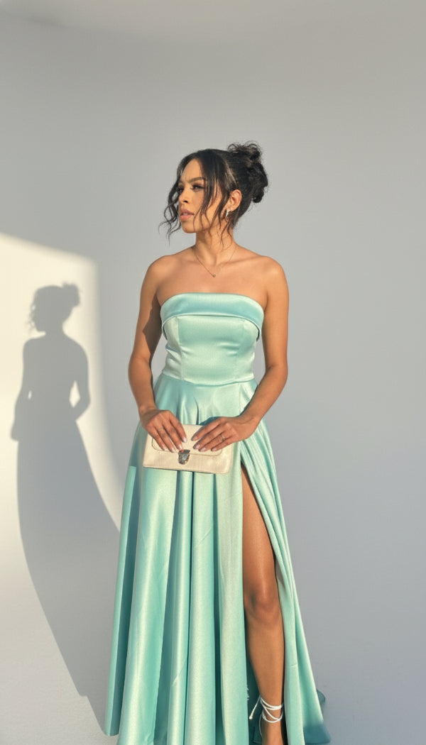 Vestido longo madrinha de casamento verde tiffany zibeline premium