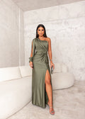 Vestido Longo verde oliva Prada Acetinado nozinho