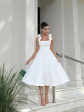 Vestido Midi Off-White Com Laço Aline