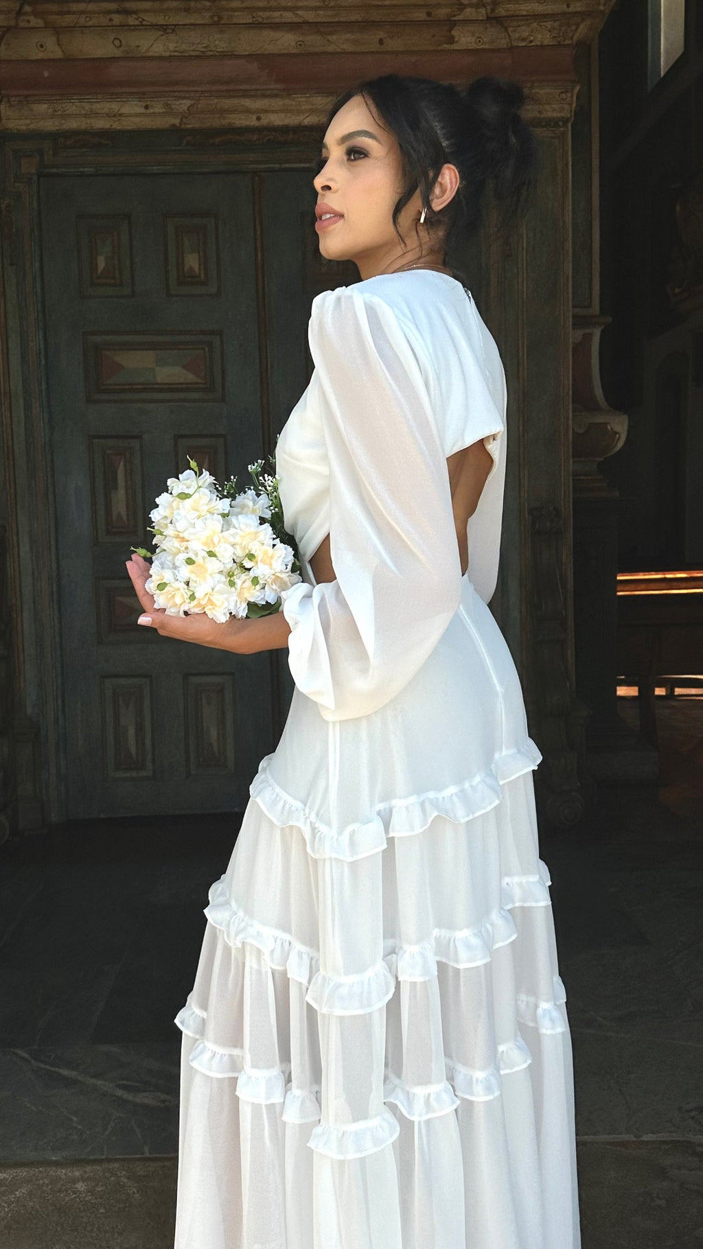 Vestido longo branco casamento civil noivado Lua