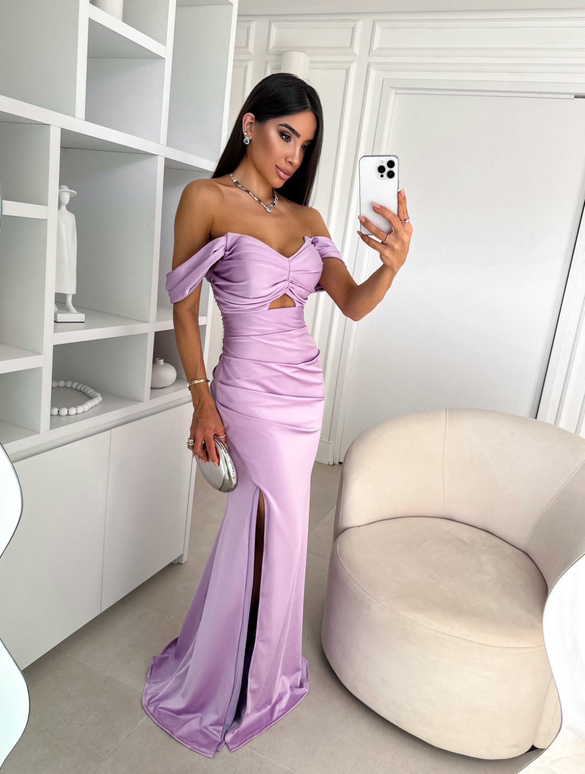 Vestido Longo lilás lavanda Prada Acetinado Ombro a Ombro LIVIA