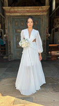 Vestido longo branco abertura lateral casamento civil noivado pré wedding Laís