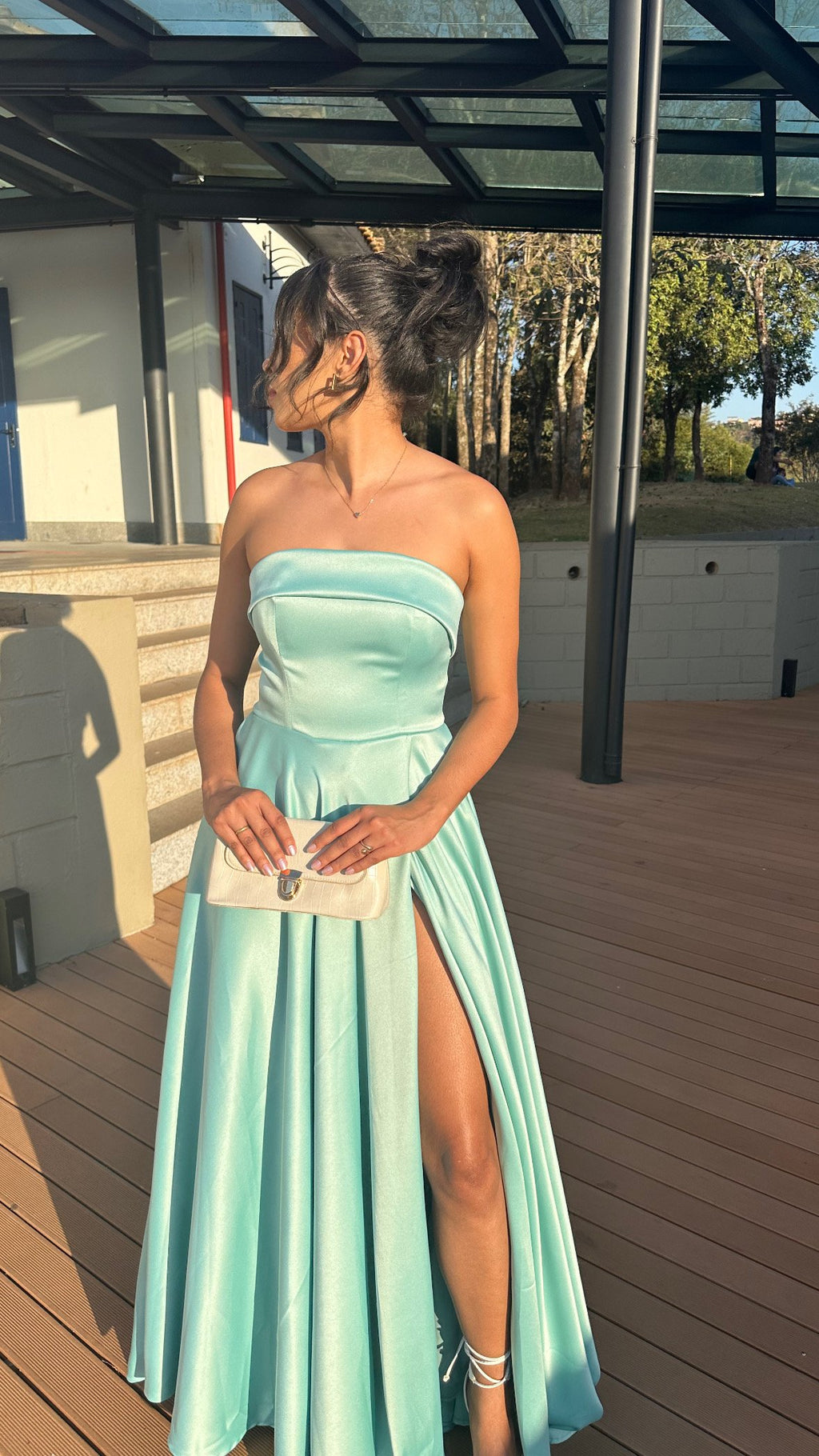 Vestido longo madrinha de casamento verde tiffany zibeline premium