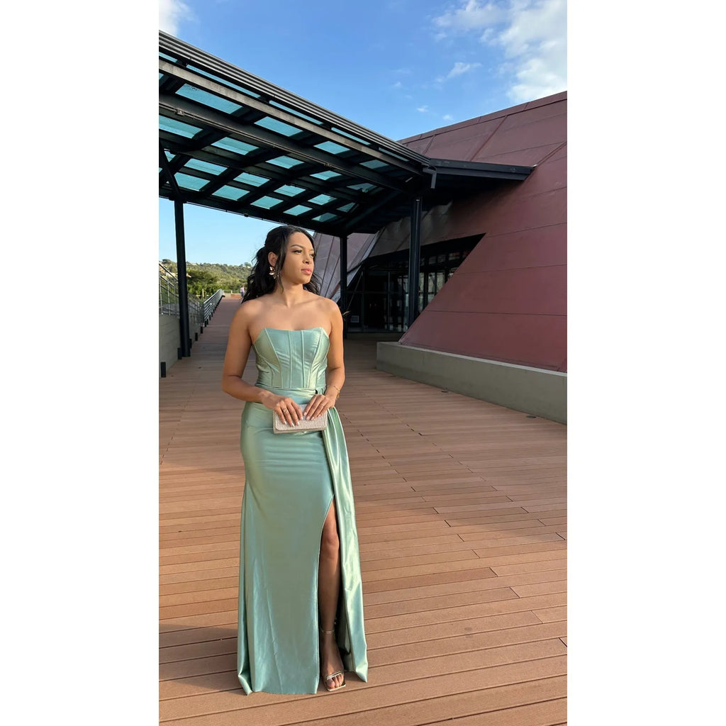 Vestido Longo Verde Menta Prada Acetinado Corset