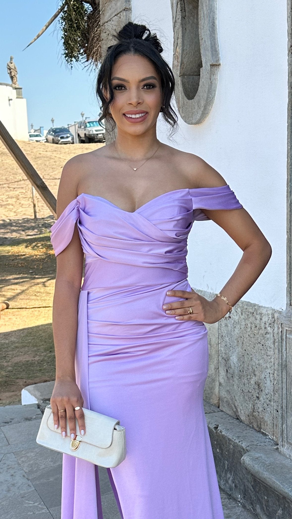 Vestido Longo lilás lavanda Prada Acetinado Ombro a Ombro LIVIA