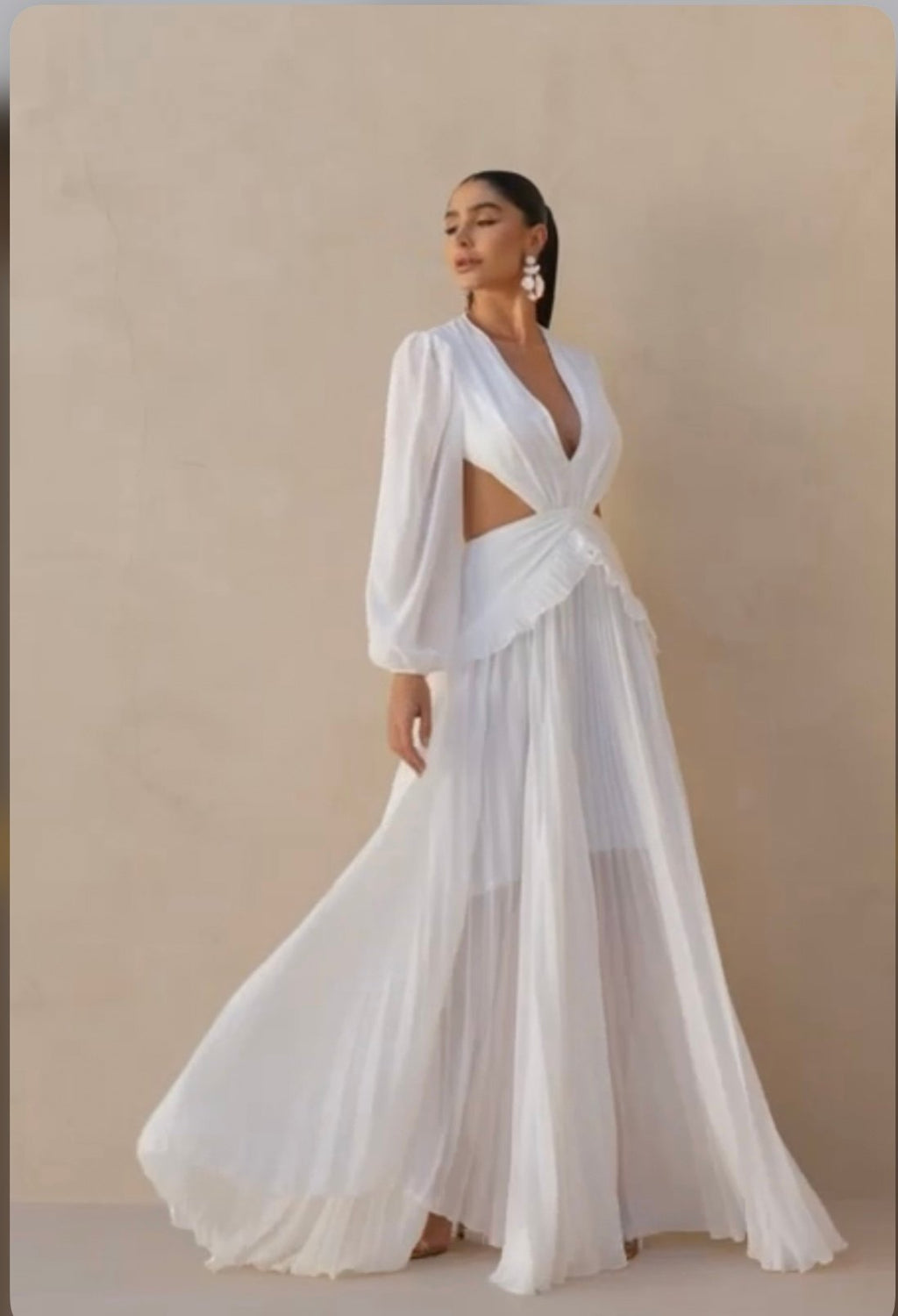 Vestido longo branco abertura lateral casamento civil noivado pré wedding Laís
