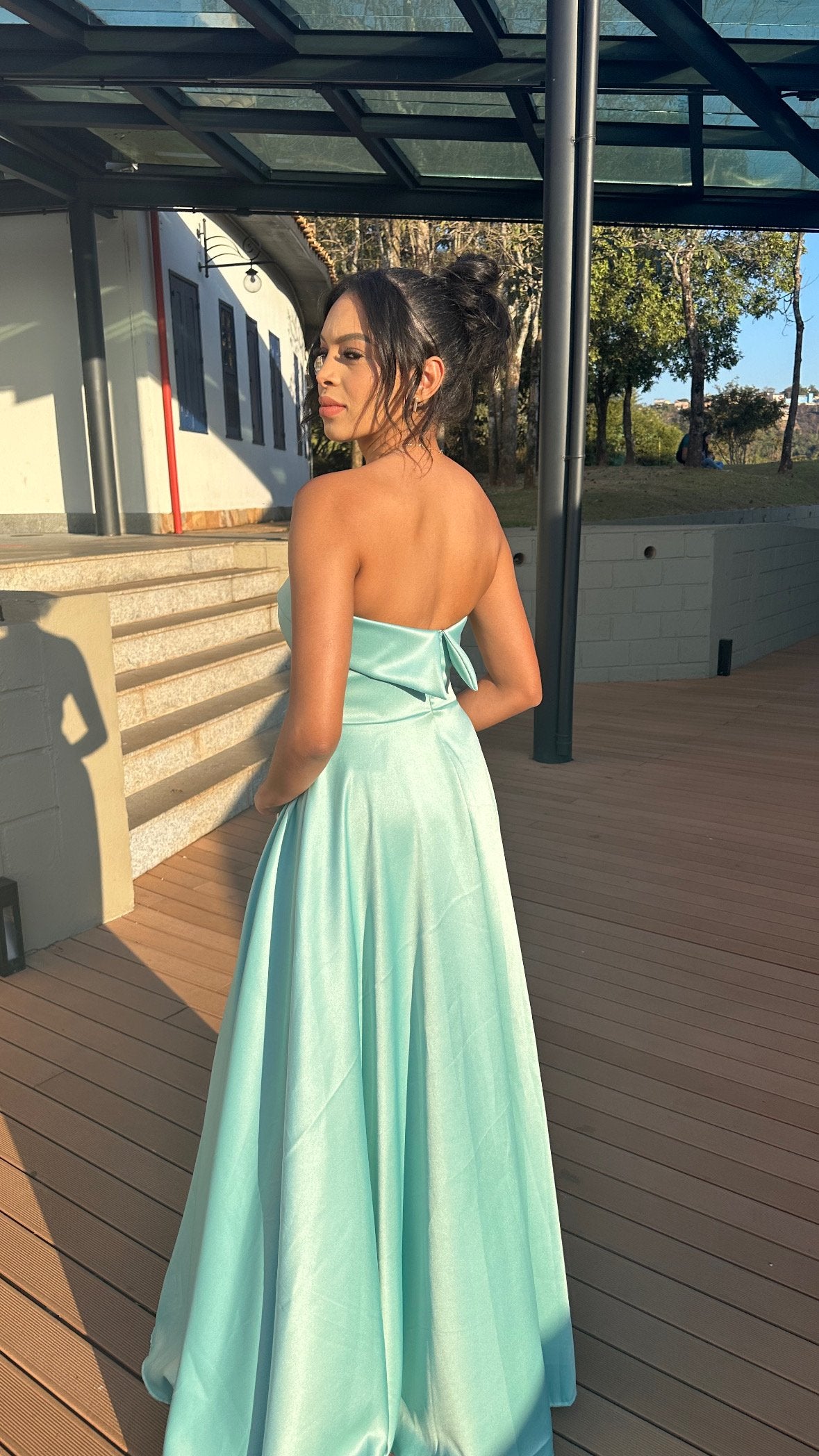 Vestido longo madrinha de casamento verde tiffany zibeline premium