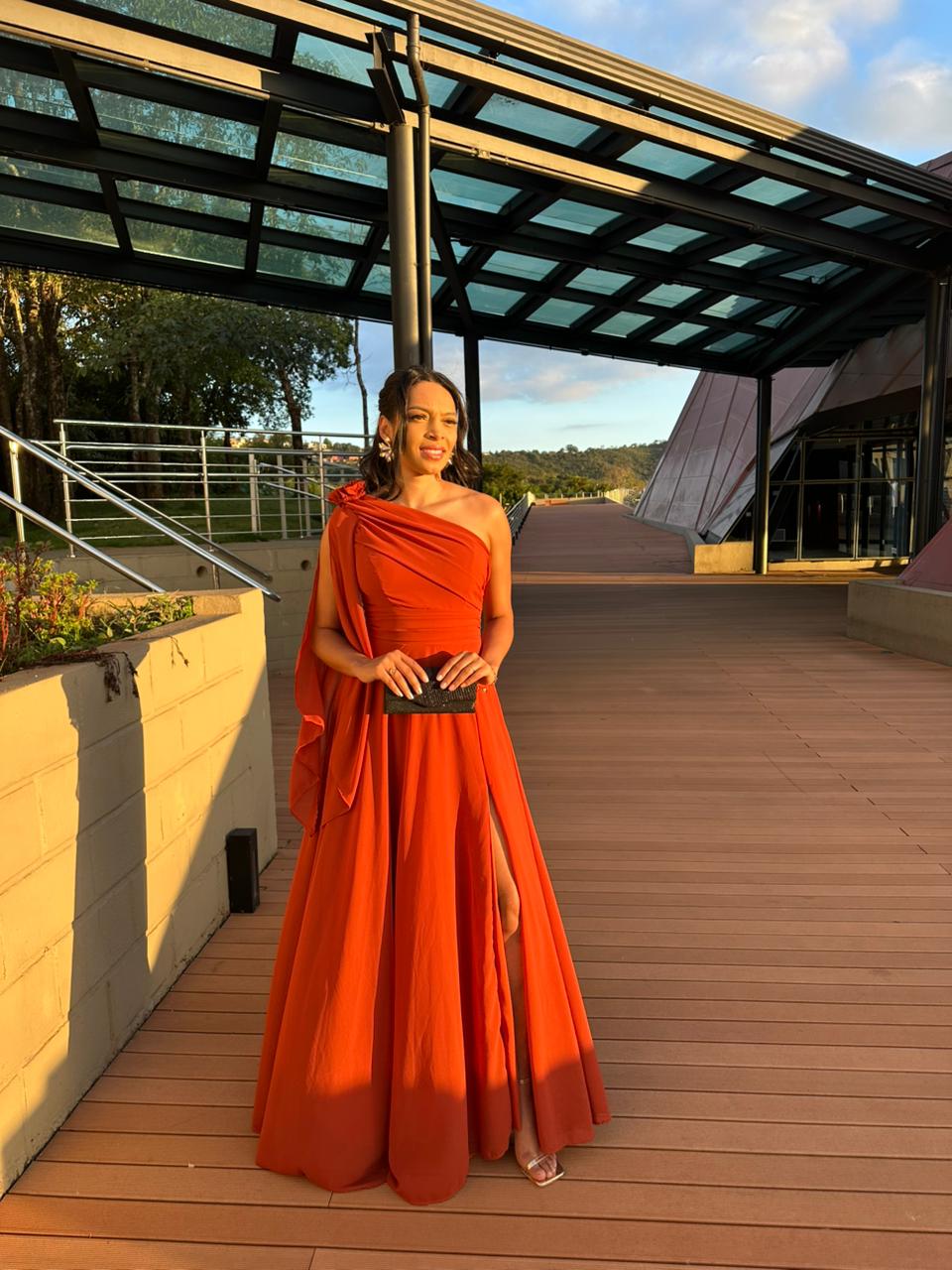 Vestido longo Terracota Musseline Flor