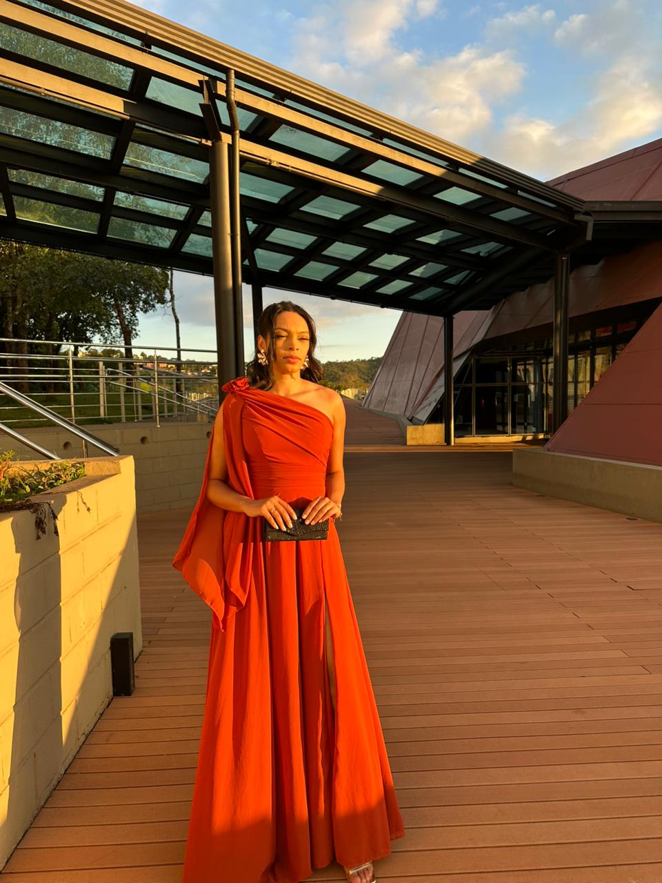 Vestido longo Terracota Musseline Flor