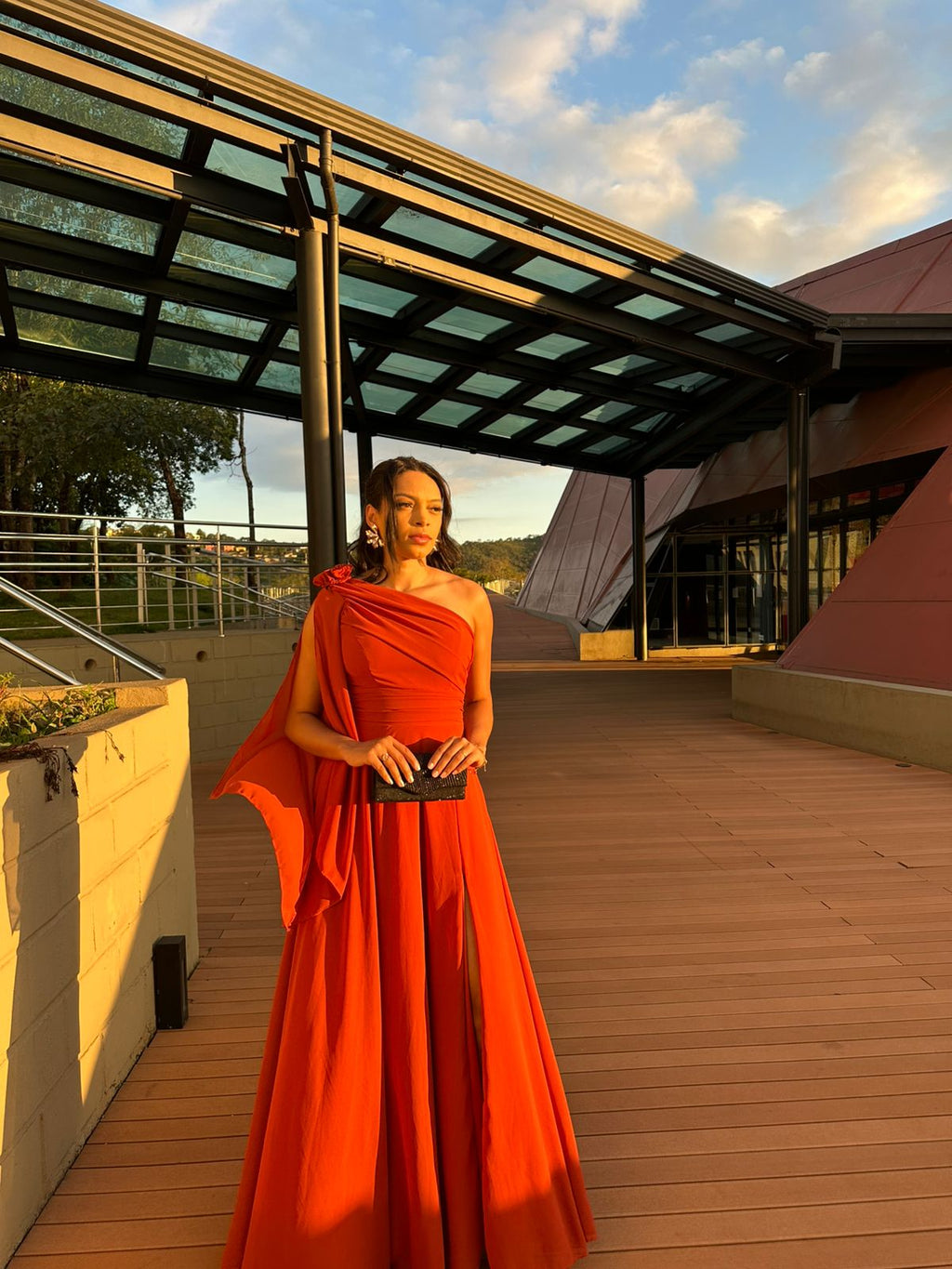 Vestido longo Terracota Musseline Flor