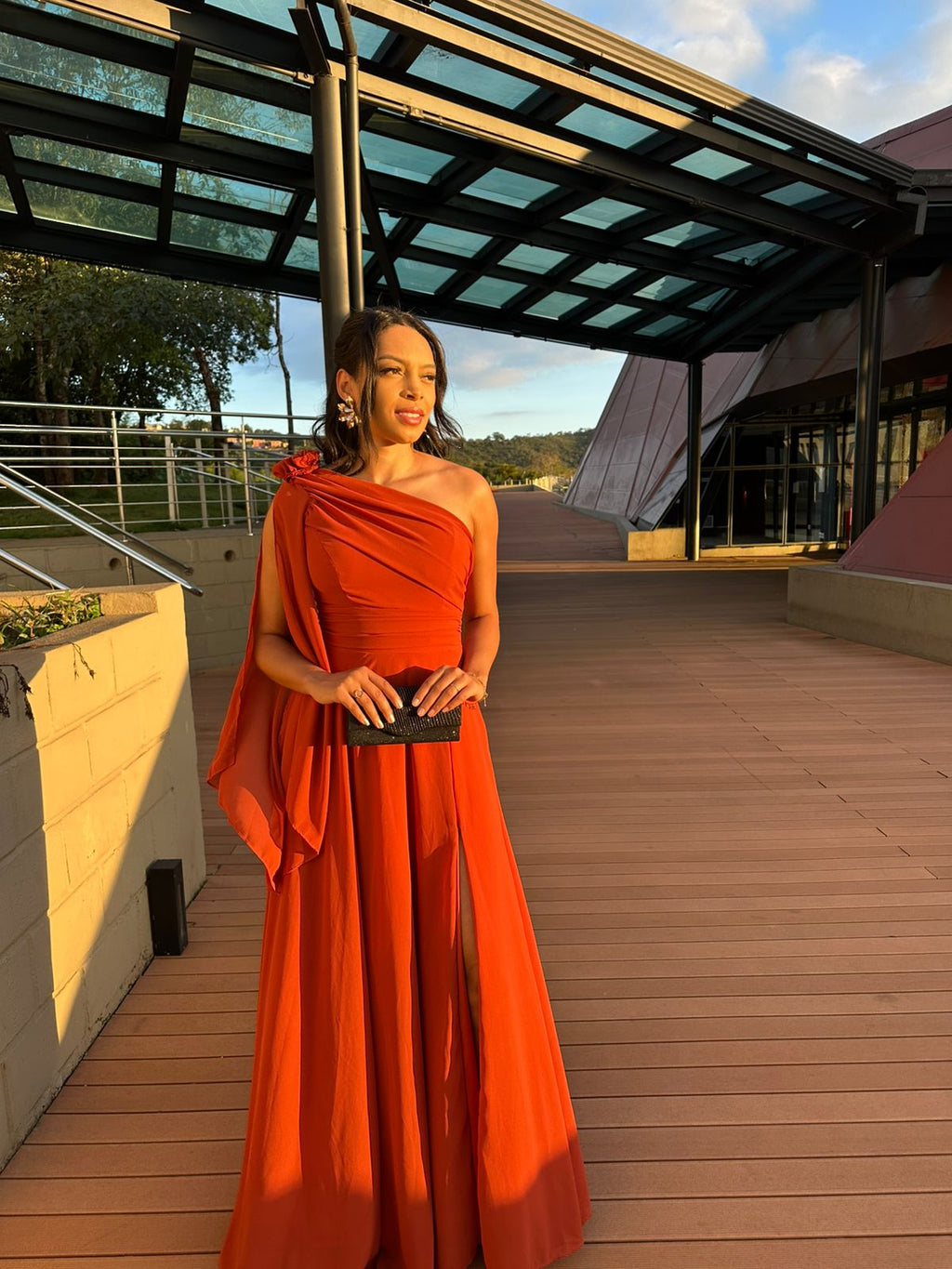 Vestido longo Terracota Musseline Flor
