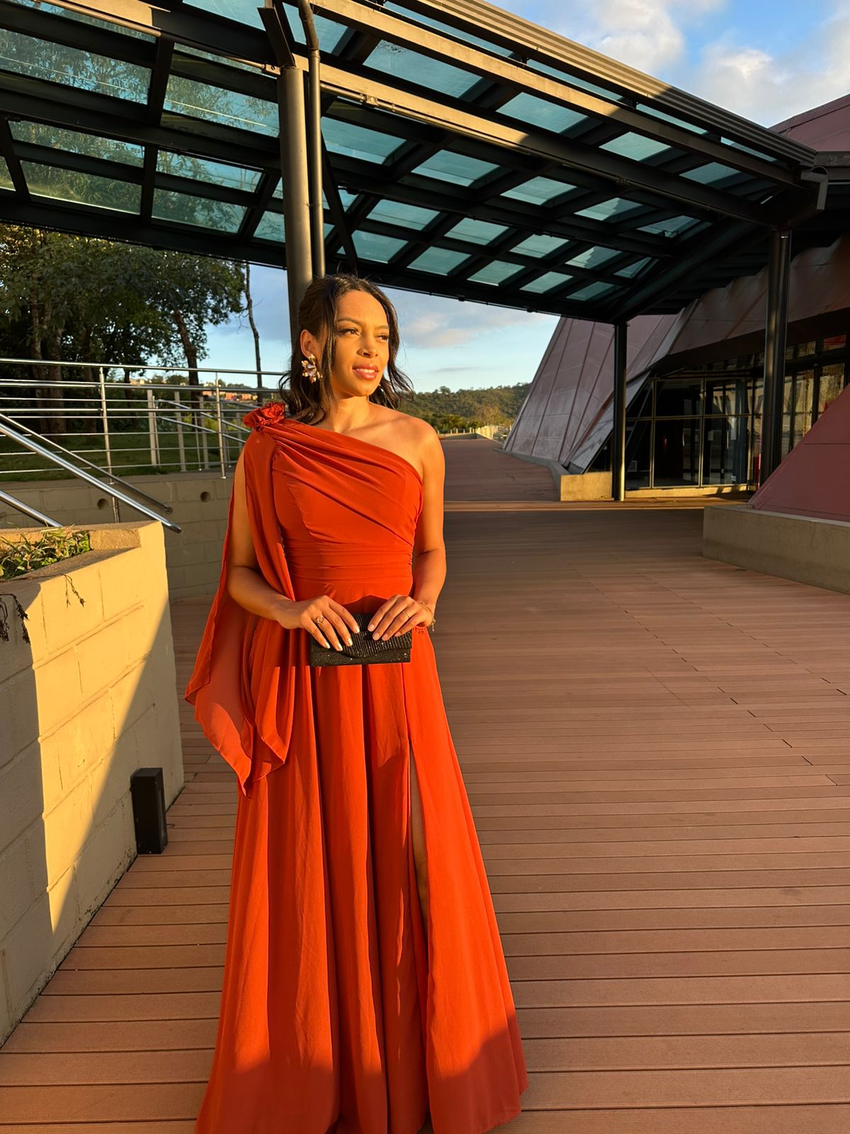 Vestido longo Terracota Musseline Flor