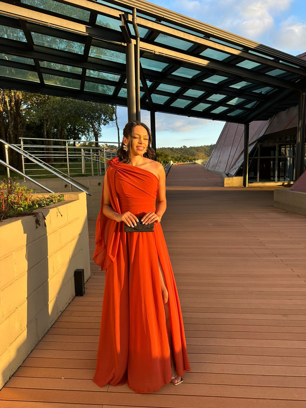 Vestido longo Terracota Musseline Flor