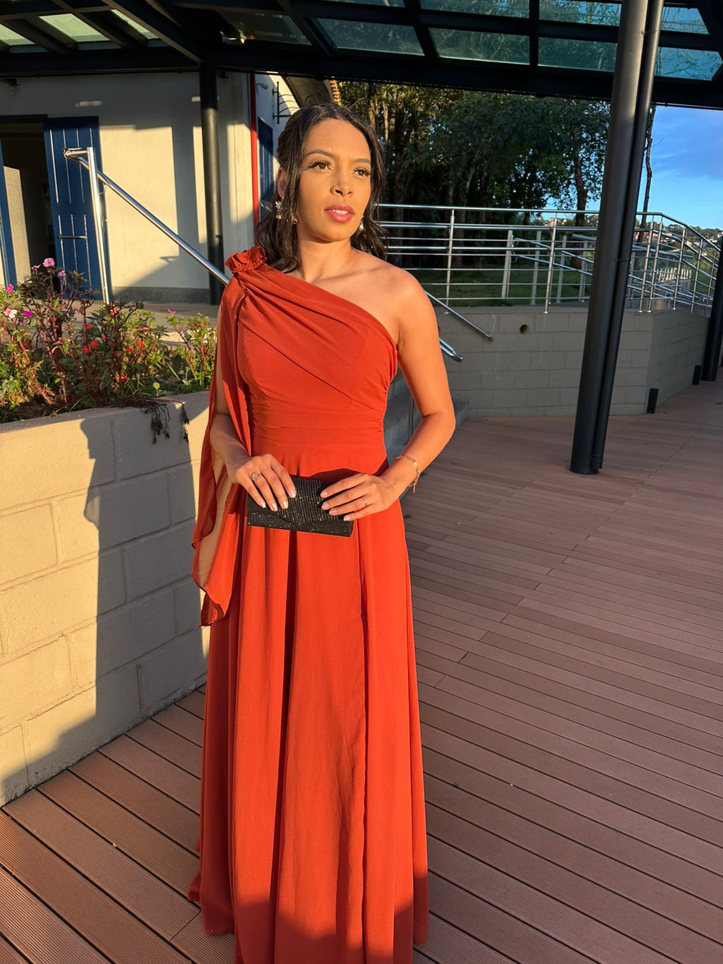Vestido longo Terracota Musseline Flor