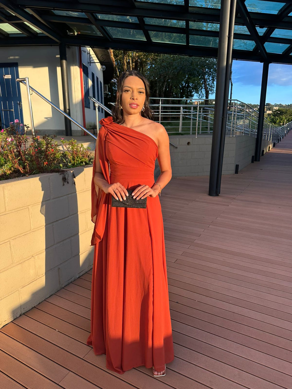 Vestido longo Terracota Musseline Flor