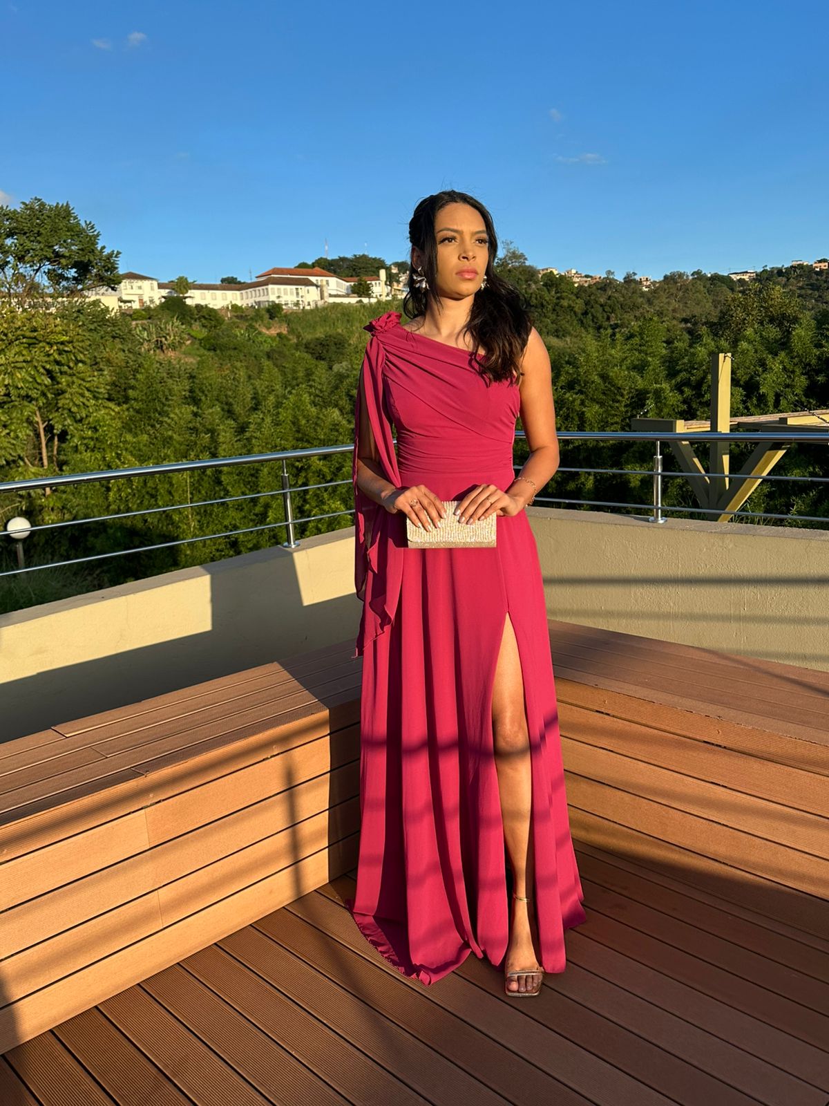 Vestido longo Musseline Fúcsia flor