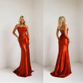 Vestido Longo verde Terracota Acetinado Corset decote Camile