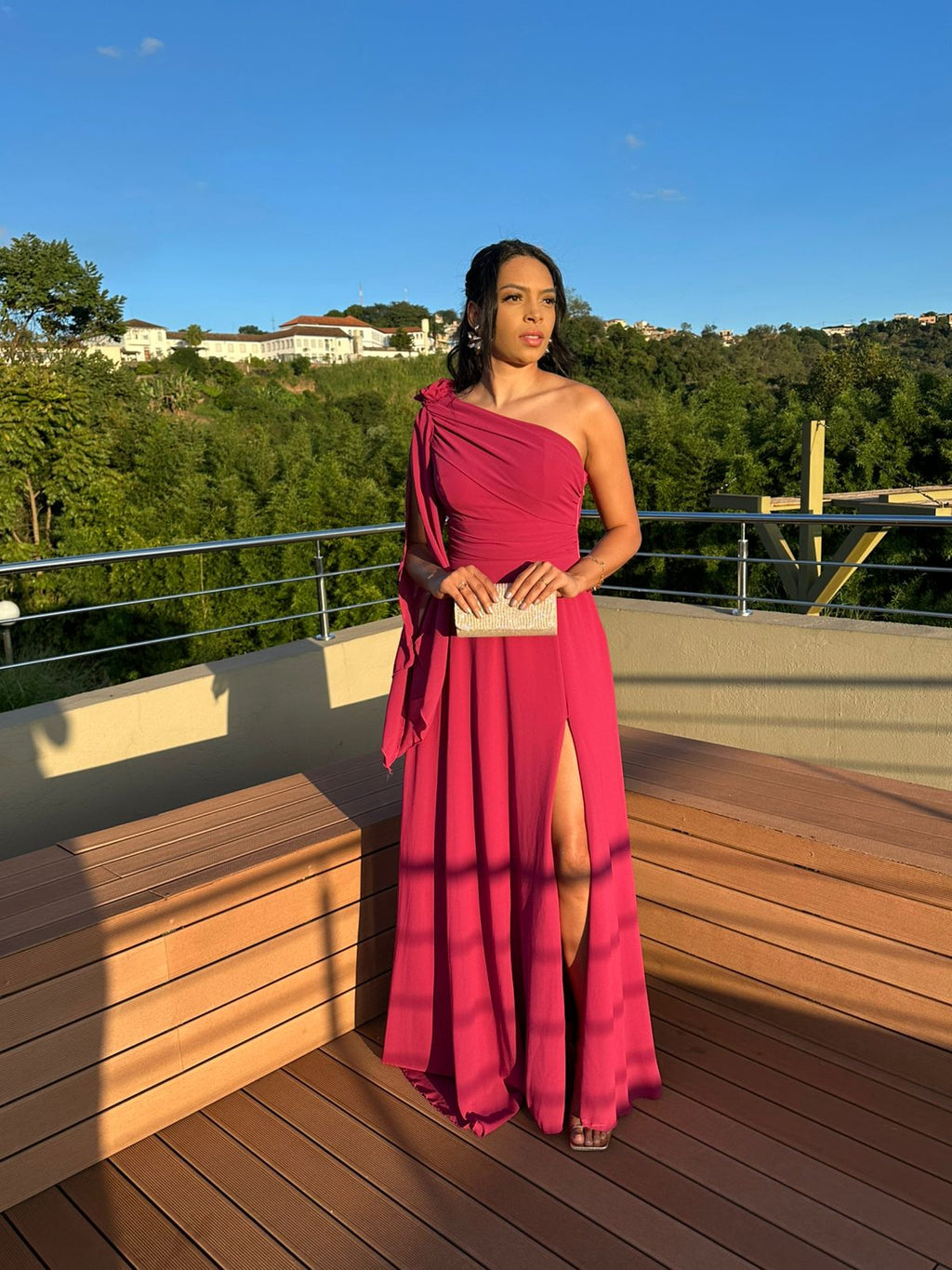 Vestido longo Musseline Fúcsia flor