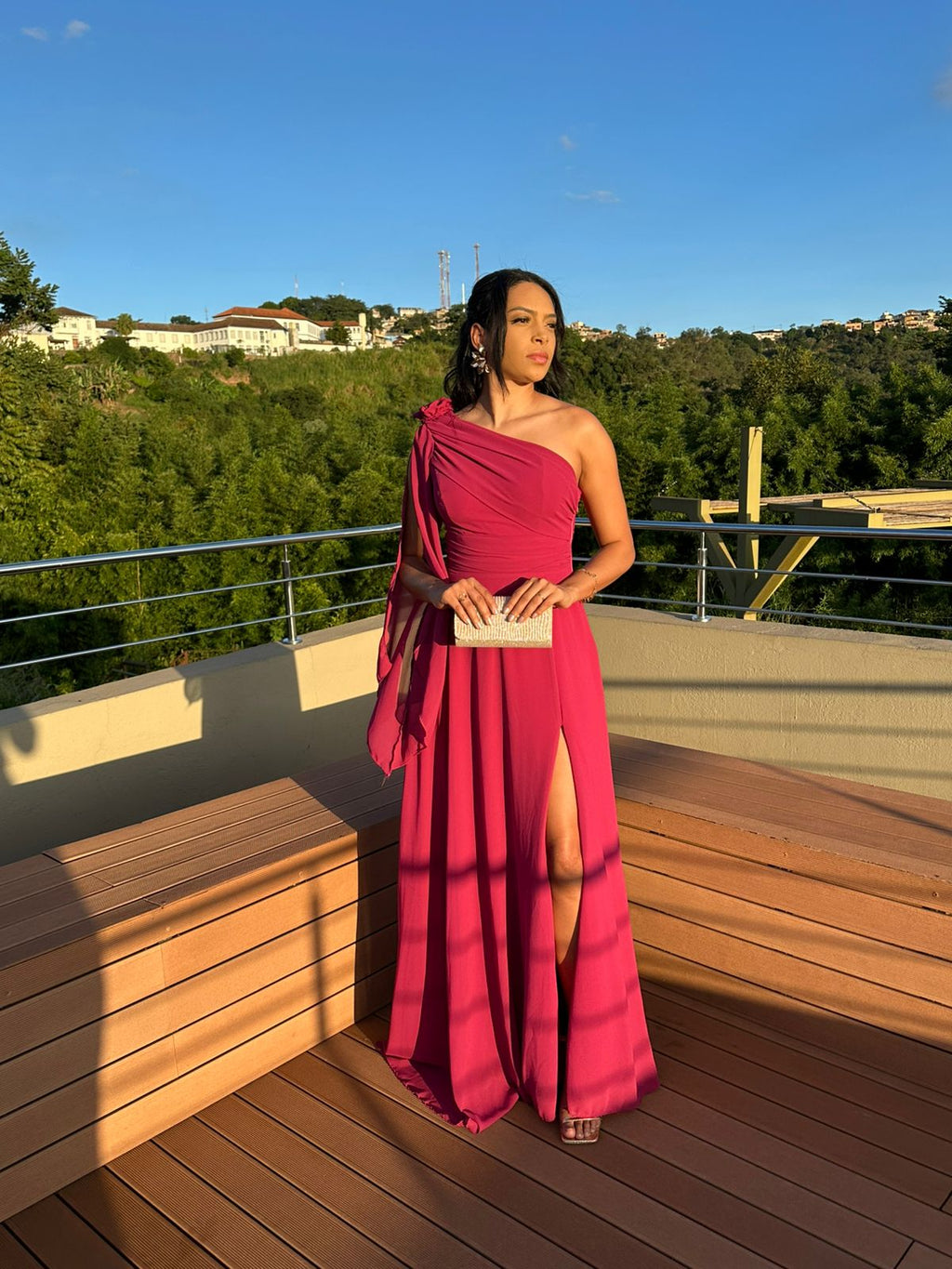 Vestido longo Musseline Fúcsia flor