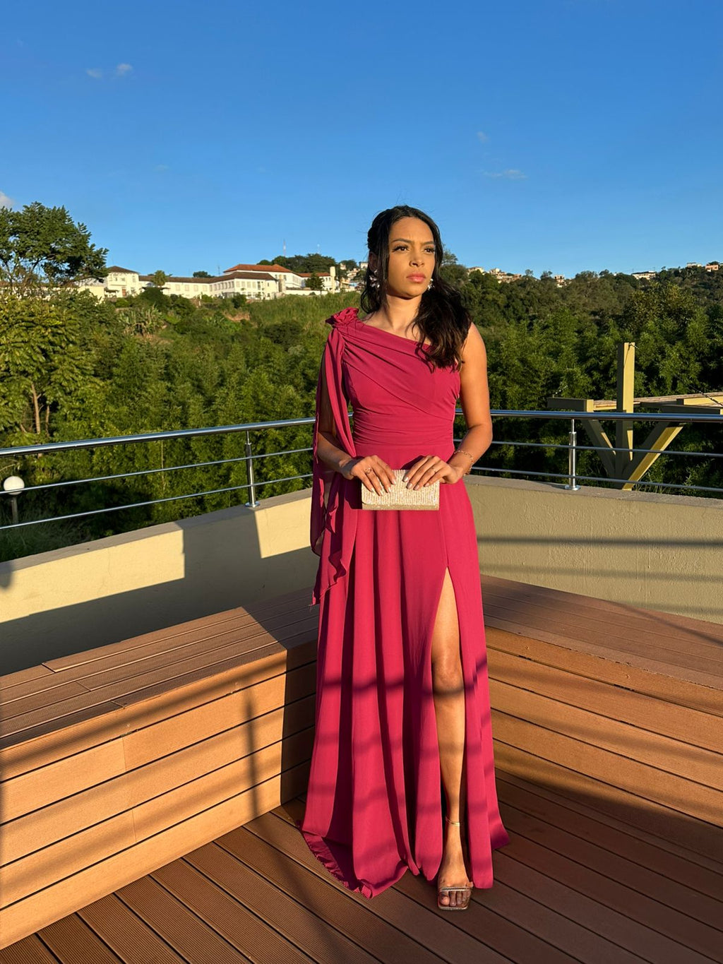 Vestido longo Musseline Fúcsia flor