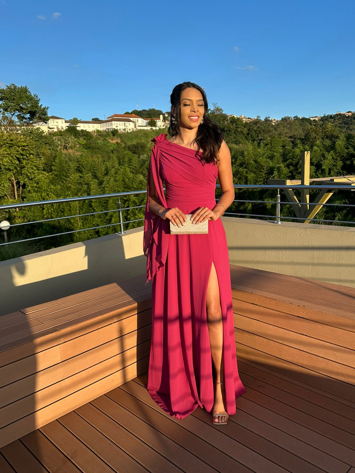 Vestido longo Musseline Fúcsia flor