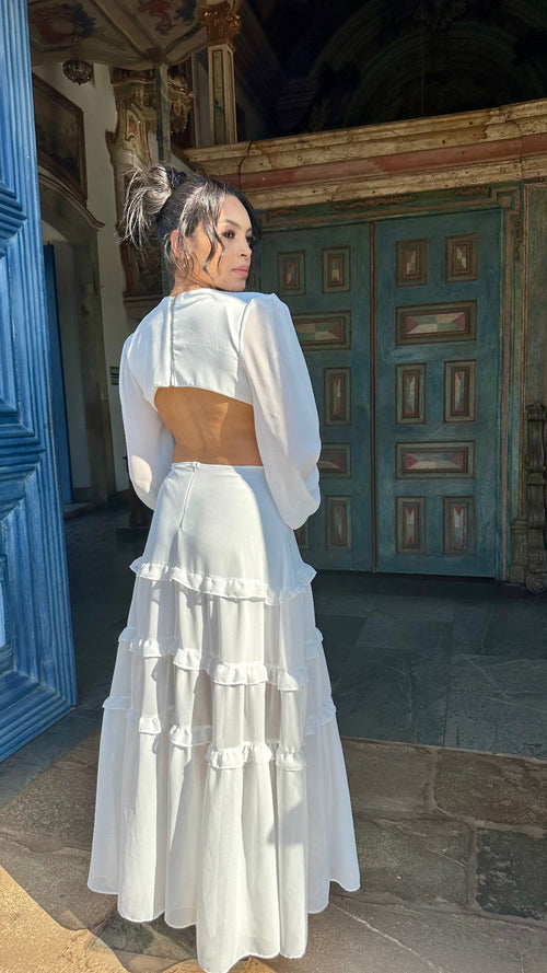 Vestido longo branco casamento civil noivado Lua