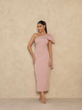 Vestido midi com laço lateral rosa Julia