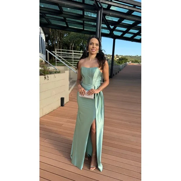 Vestido Longo Verde Menta Prada Acetinado Corset