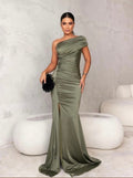 Vestido Longo verde oliva Prada Acetinado Mônica