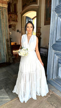 Vestido longo branco casamento civil noivado pré wedding Diana