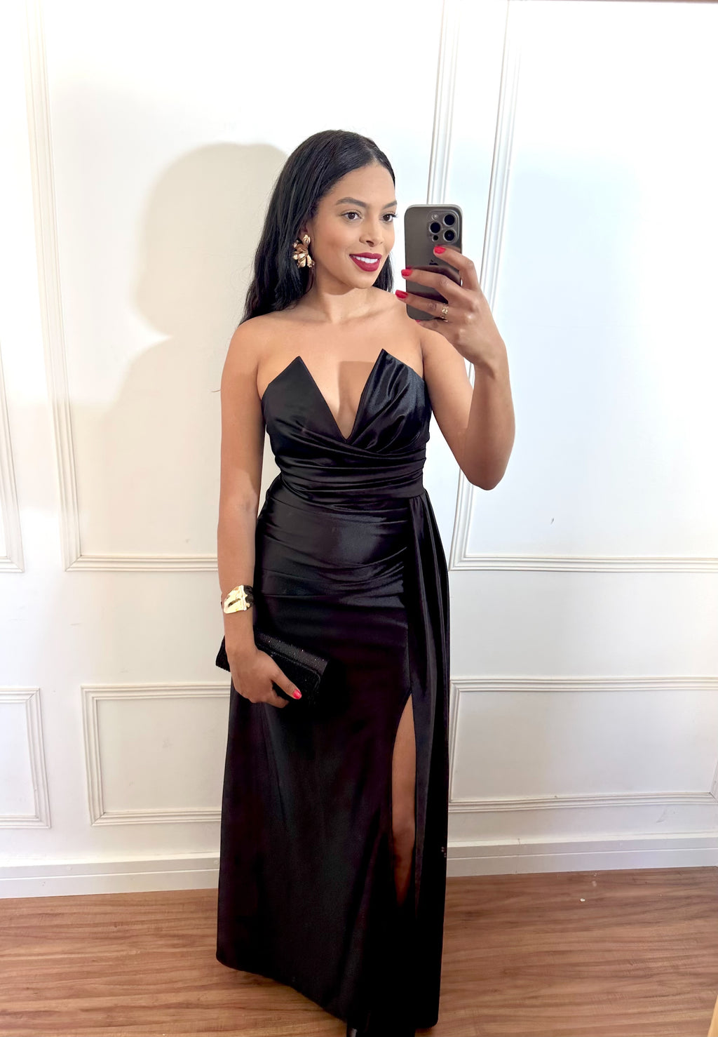 Vestido Longo Preto Prada Acetinado Corset decote profundo