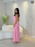 Vestido longo rosa madrinha de casamento moda festa Julie