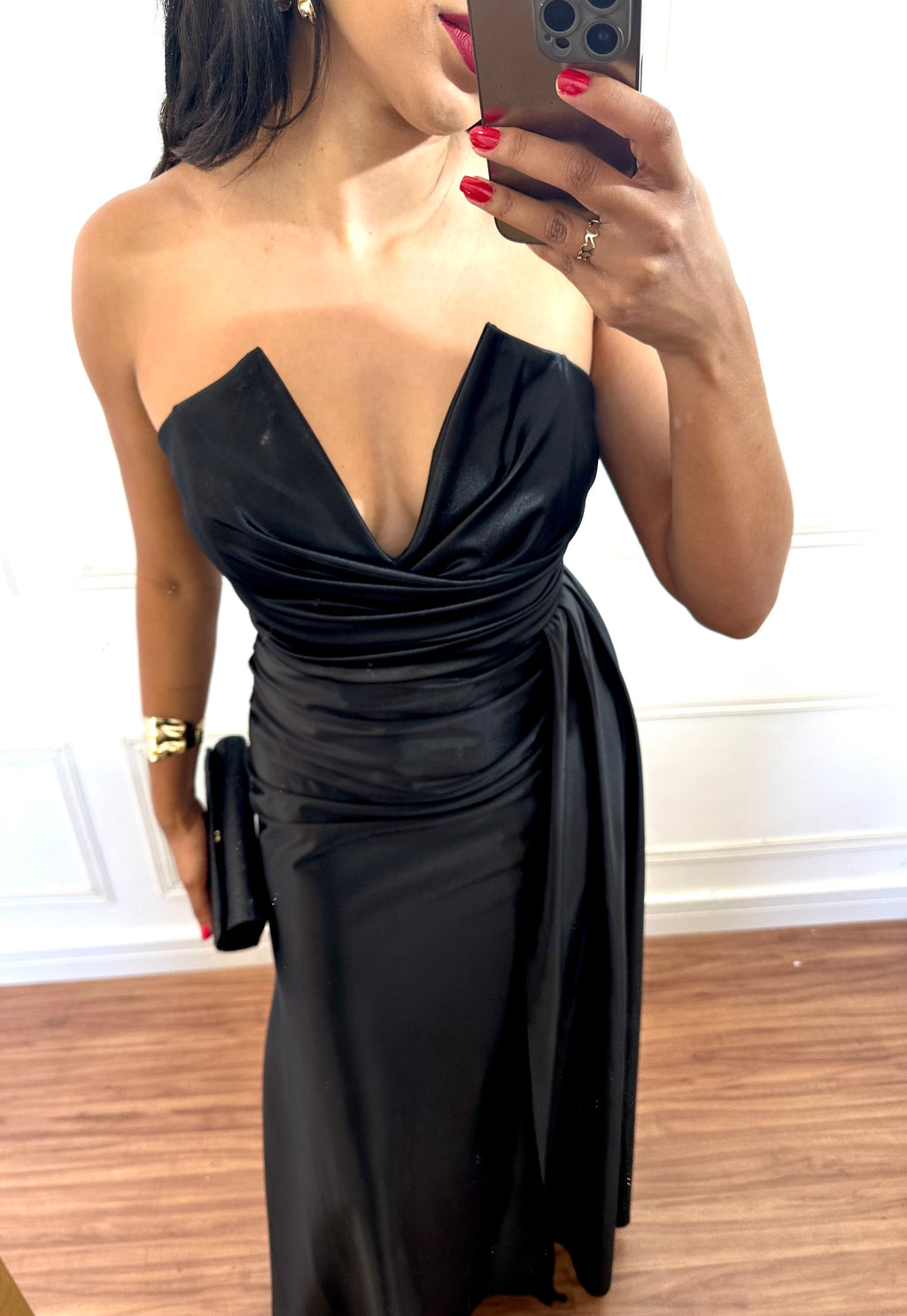 Vestido Longo Preto Prada Acetinado Corset decote profundo