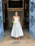 Vestido midi branco casamento civil noivado pre wedding Brenda