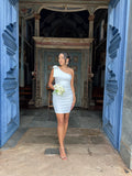 Vestido Curto branco laço lateral casamento civil noivado pre wedding