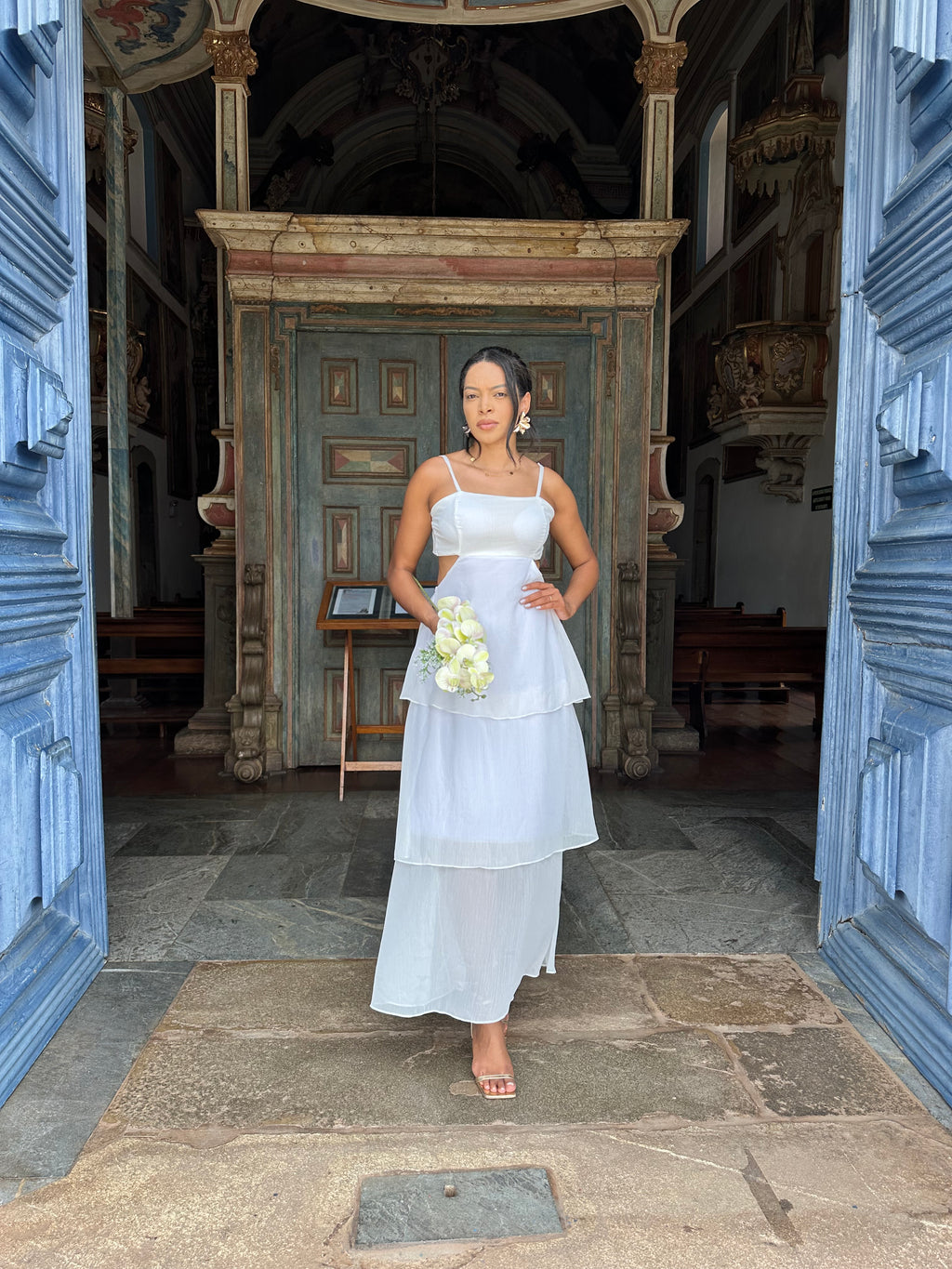 Vestido longo branco casamento civil noivado pre wedding Rafaela