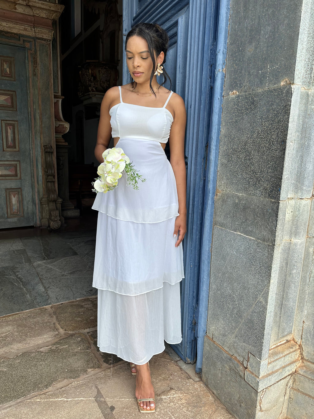 Vestido longo branco casamento civil noivado pre wedding Rafaela