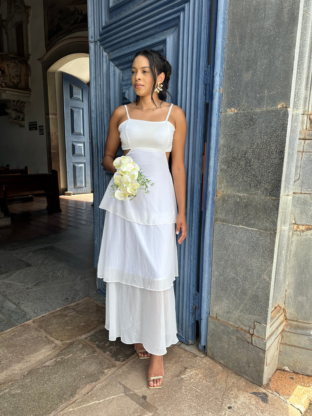 Vestido longo branco casamento civil noivado pre wedding Rafaela