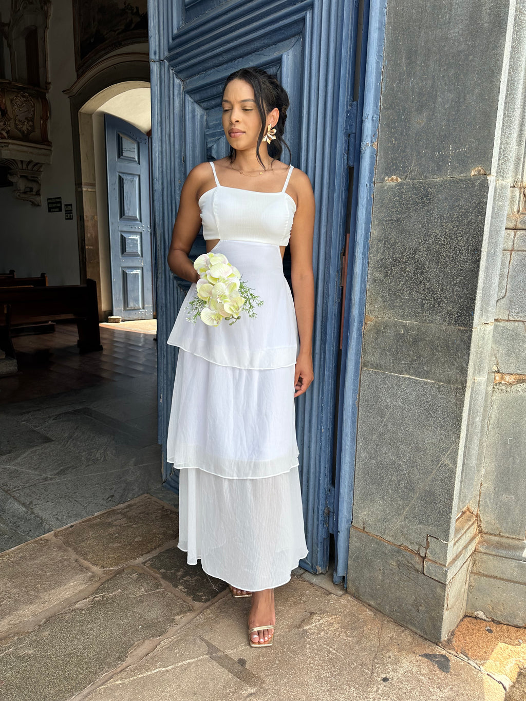 Vestido longo branco casamento civil noivado pre wedding Rafaela