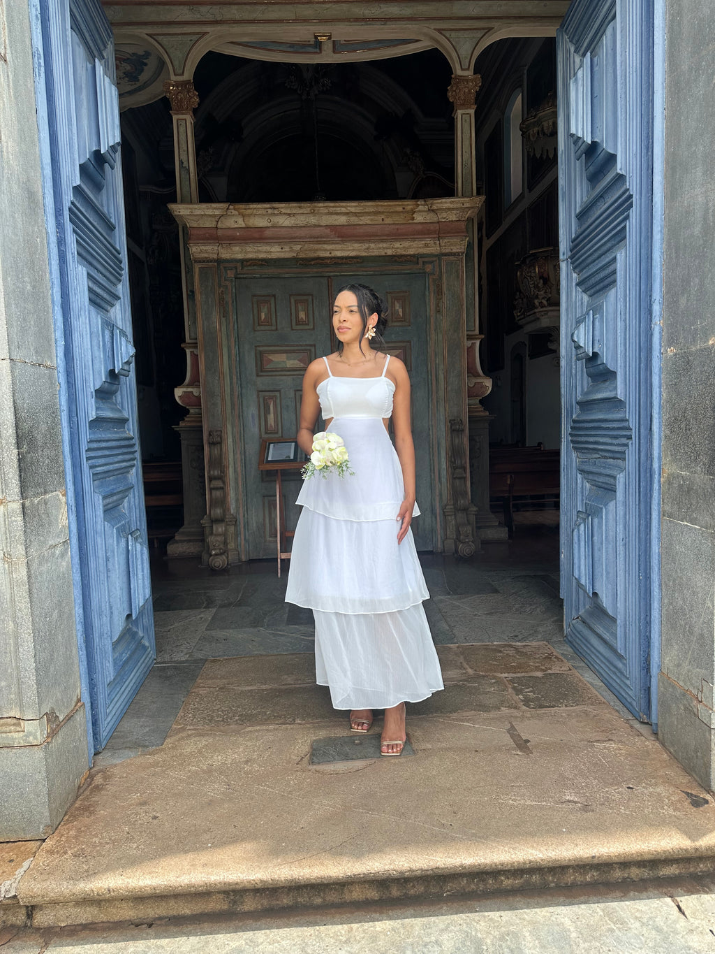 Vestido longo branco casamento civil noivado pre wedding Rafaela
