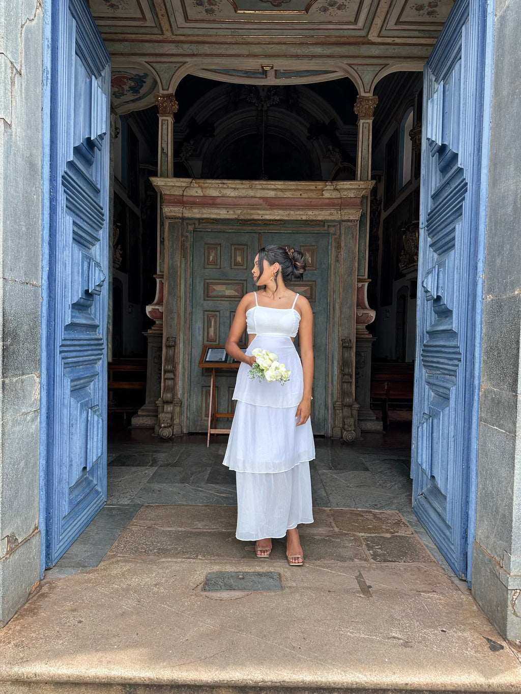 Vestido longo branco casamento civil noivado pre wedding Rafaela
