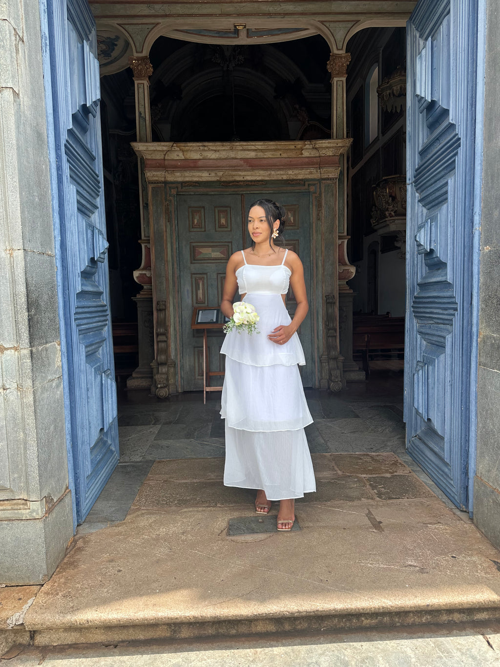Vestido longo branco casamento civil noivado pre wedding Rafaela