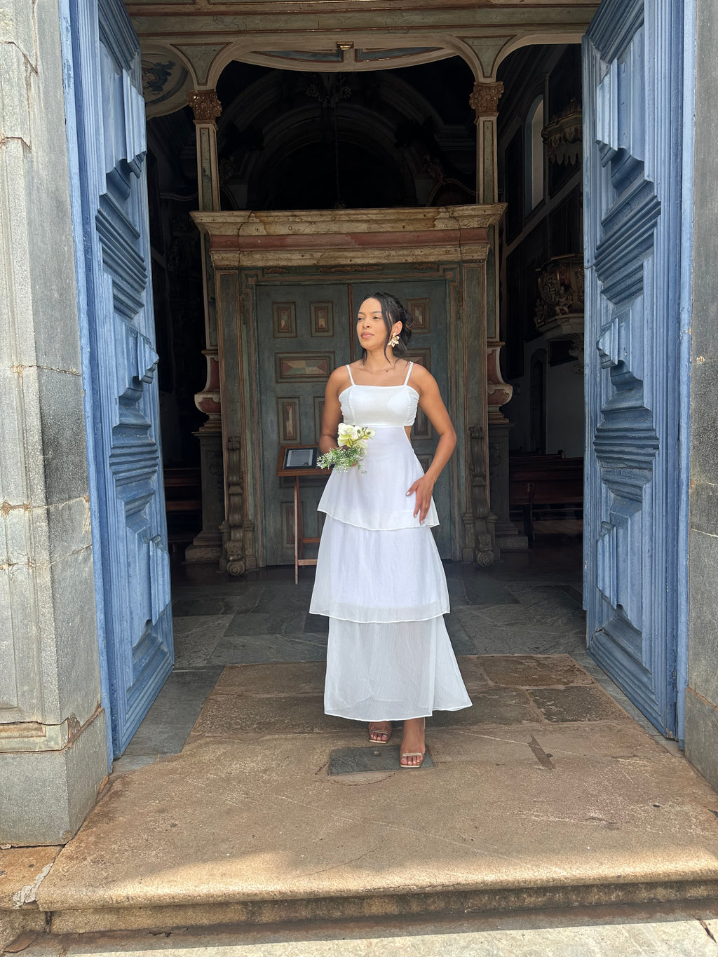Vestido longo branco casamento civil noivado pre wedding Rafaela
