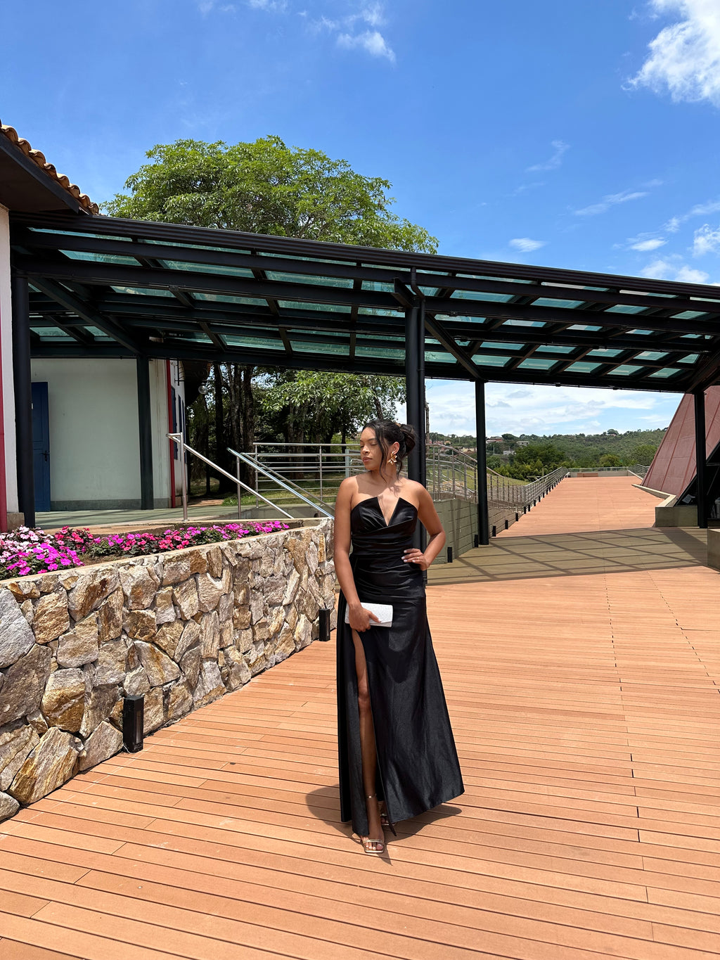 Vestido Longo Preto Prada Acetinado Corset decote profundo