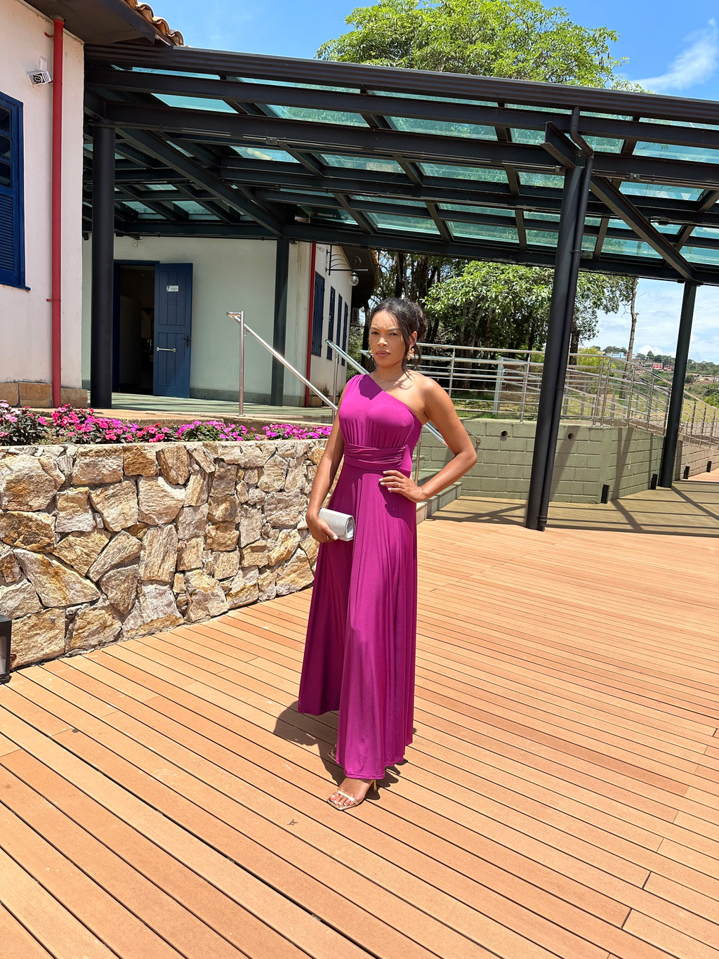 Vestido longo madrinha de casamento Fúcsia  Laura