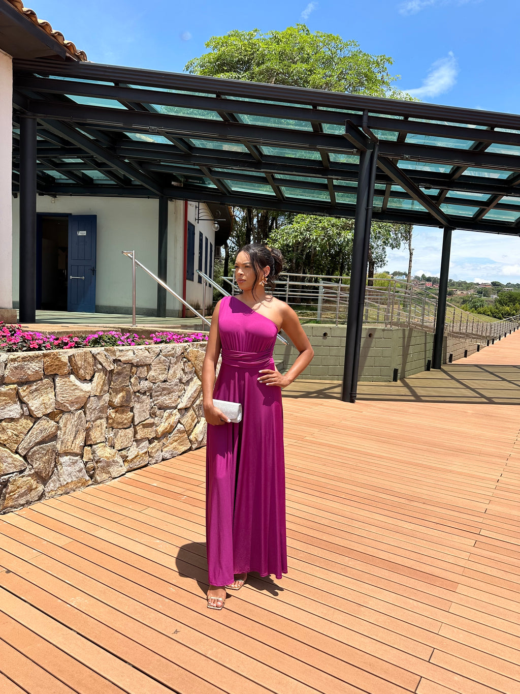 Vestido longo madrinha de casamento Fúcsia  Laura