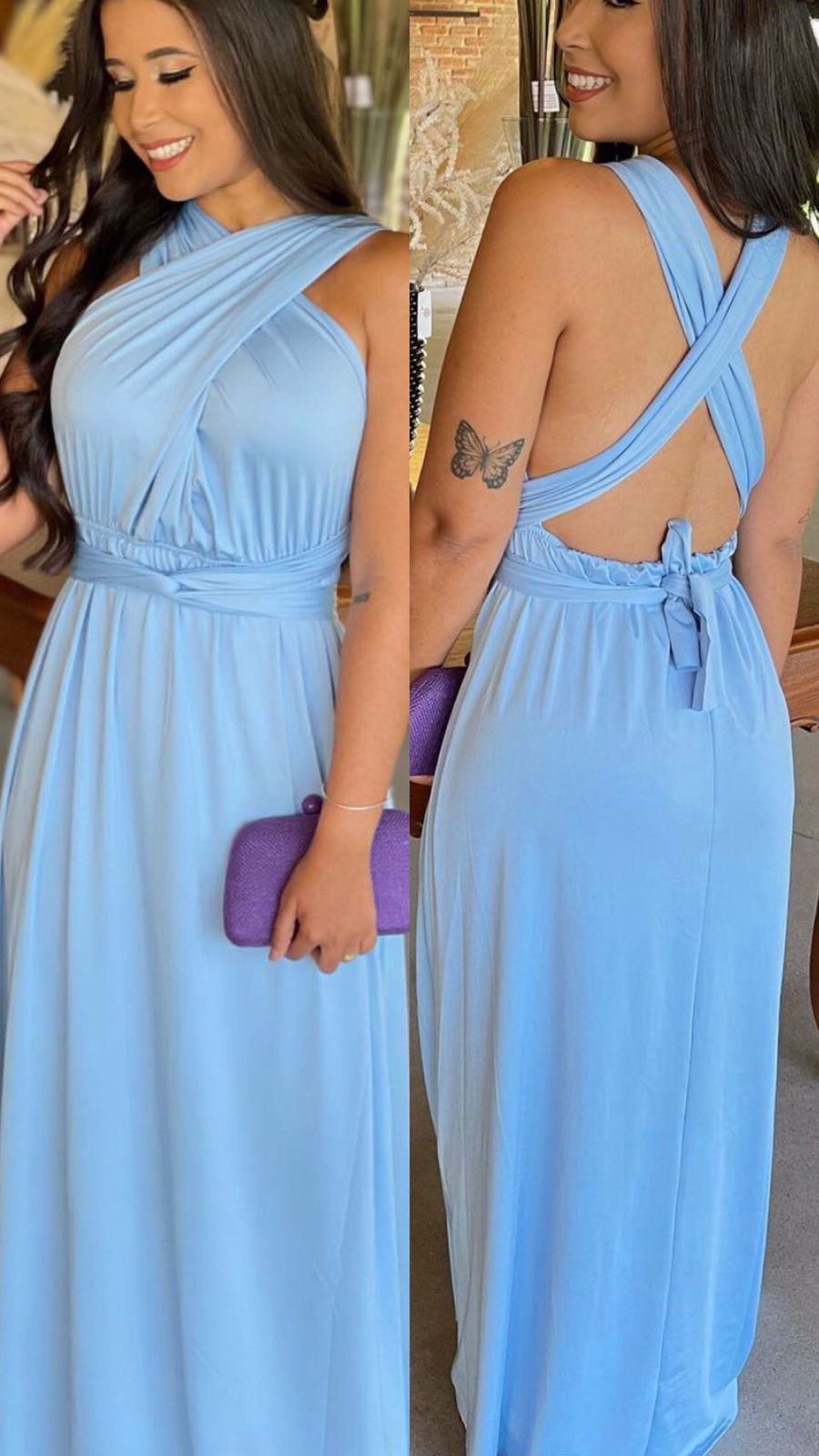 Vestido longo azul serenity madrinha multiformas 15 em 1